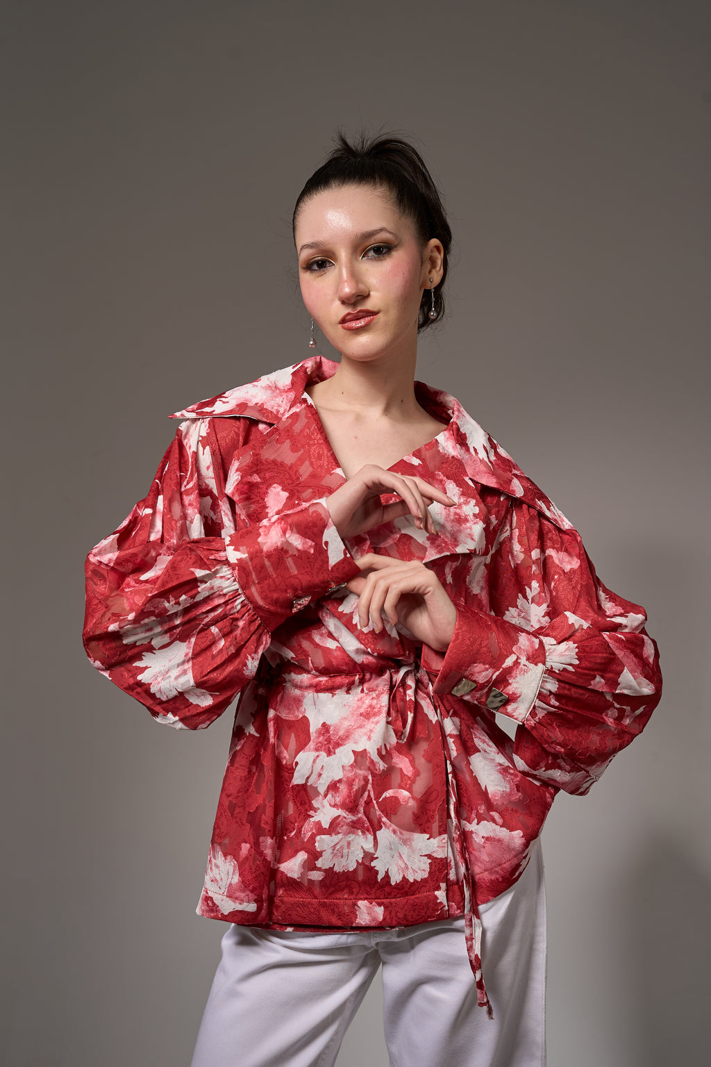 Jacquard Chiffon Wrap Top