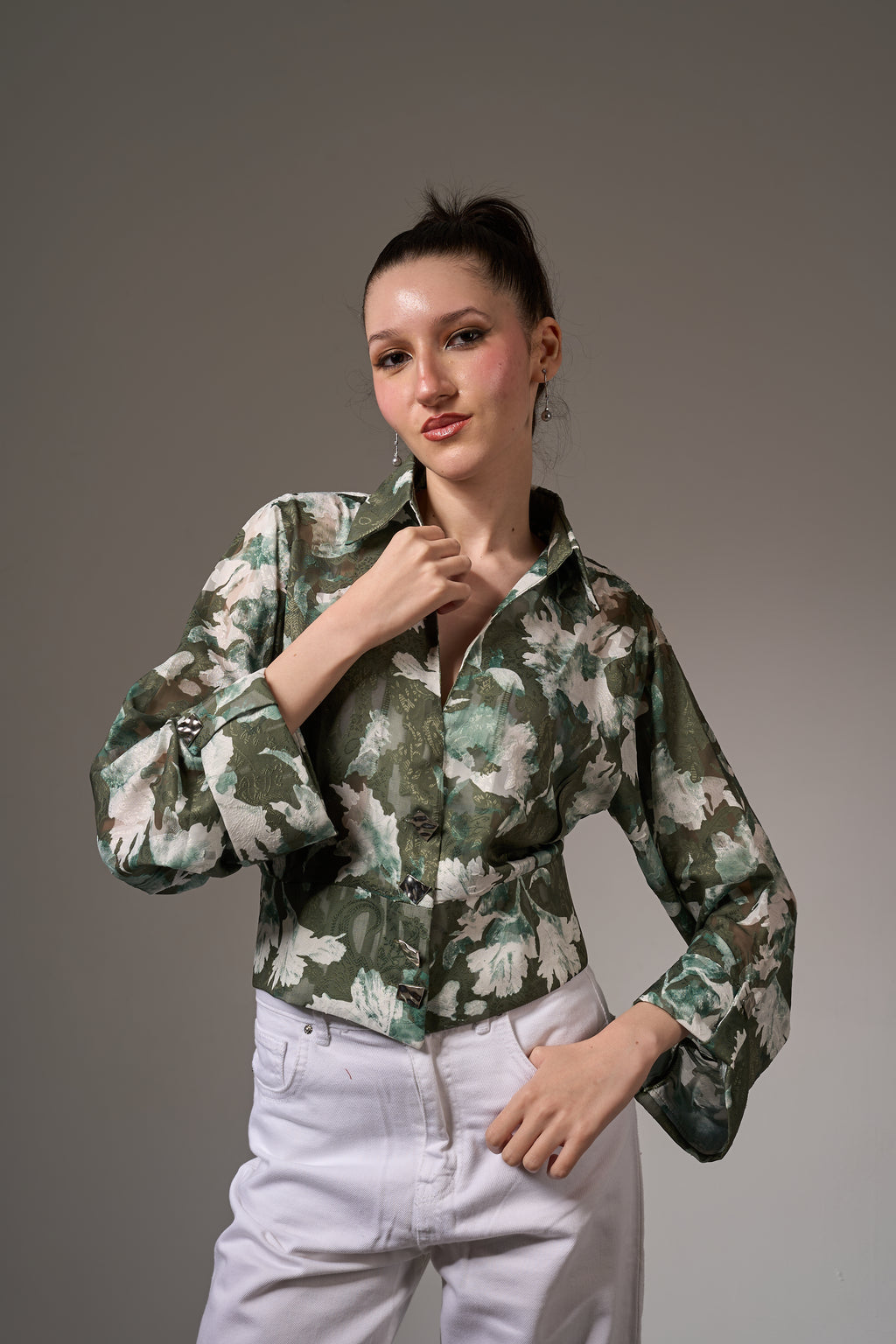 Jacquard Chiffon Cropped Top