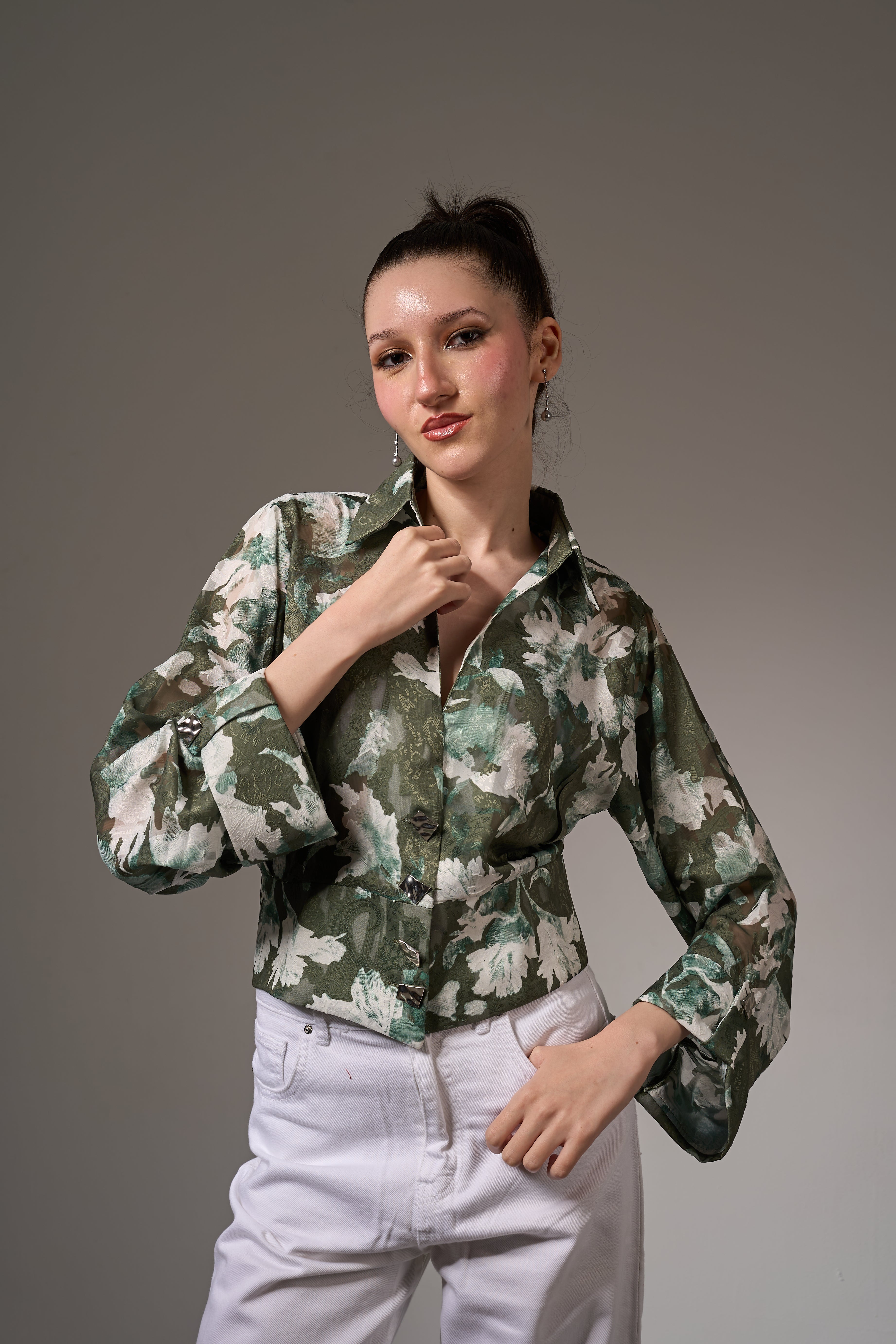 Jacquard Chiffon Cropped Top