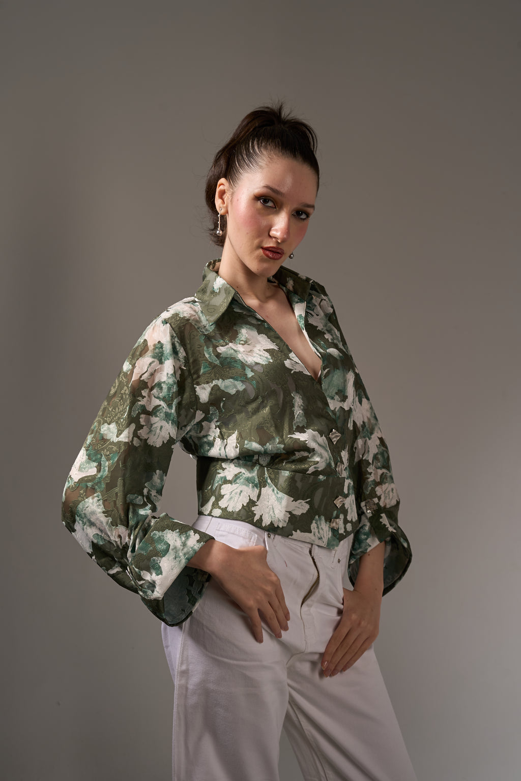 Jacquard Chiffon Cropped Top