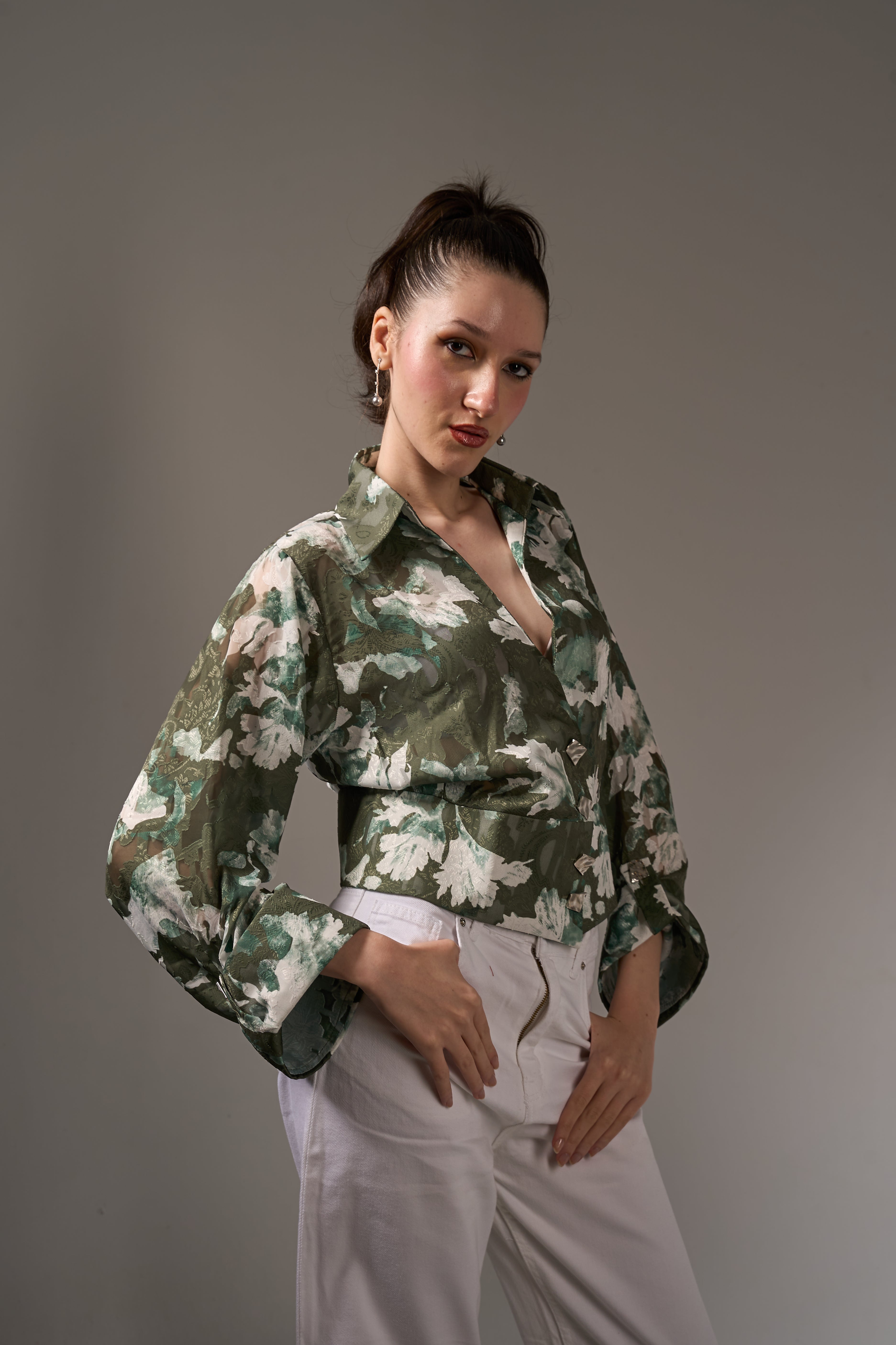 Jacquard Chiffon Cropped Top