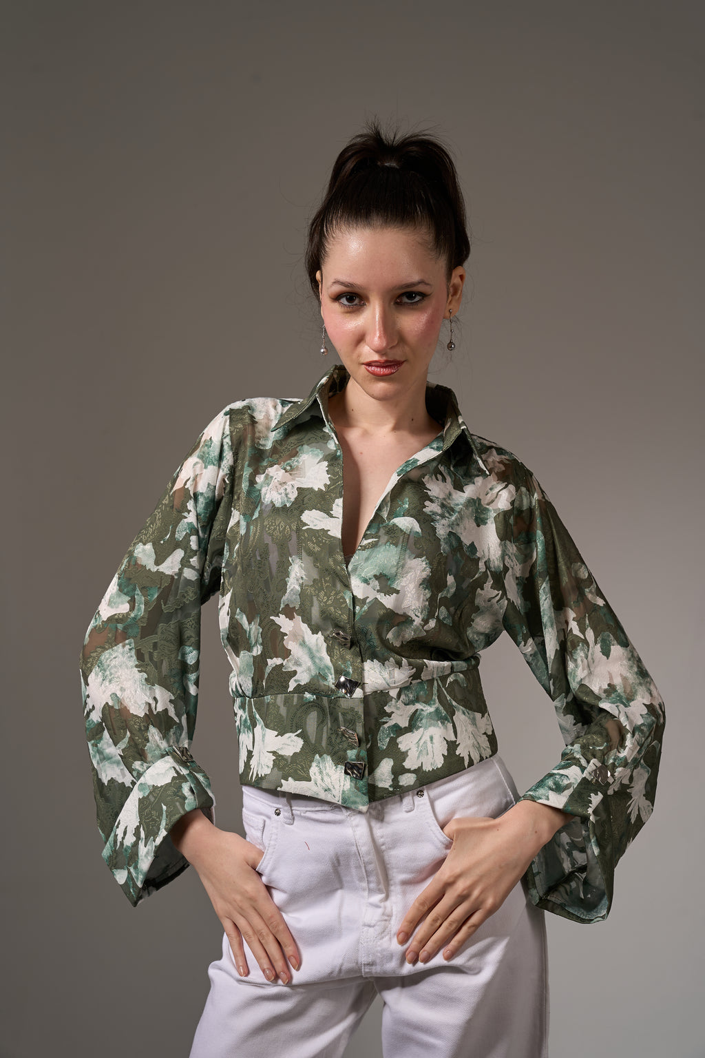 Jacquard Chiffon Cropped Top