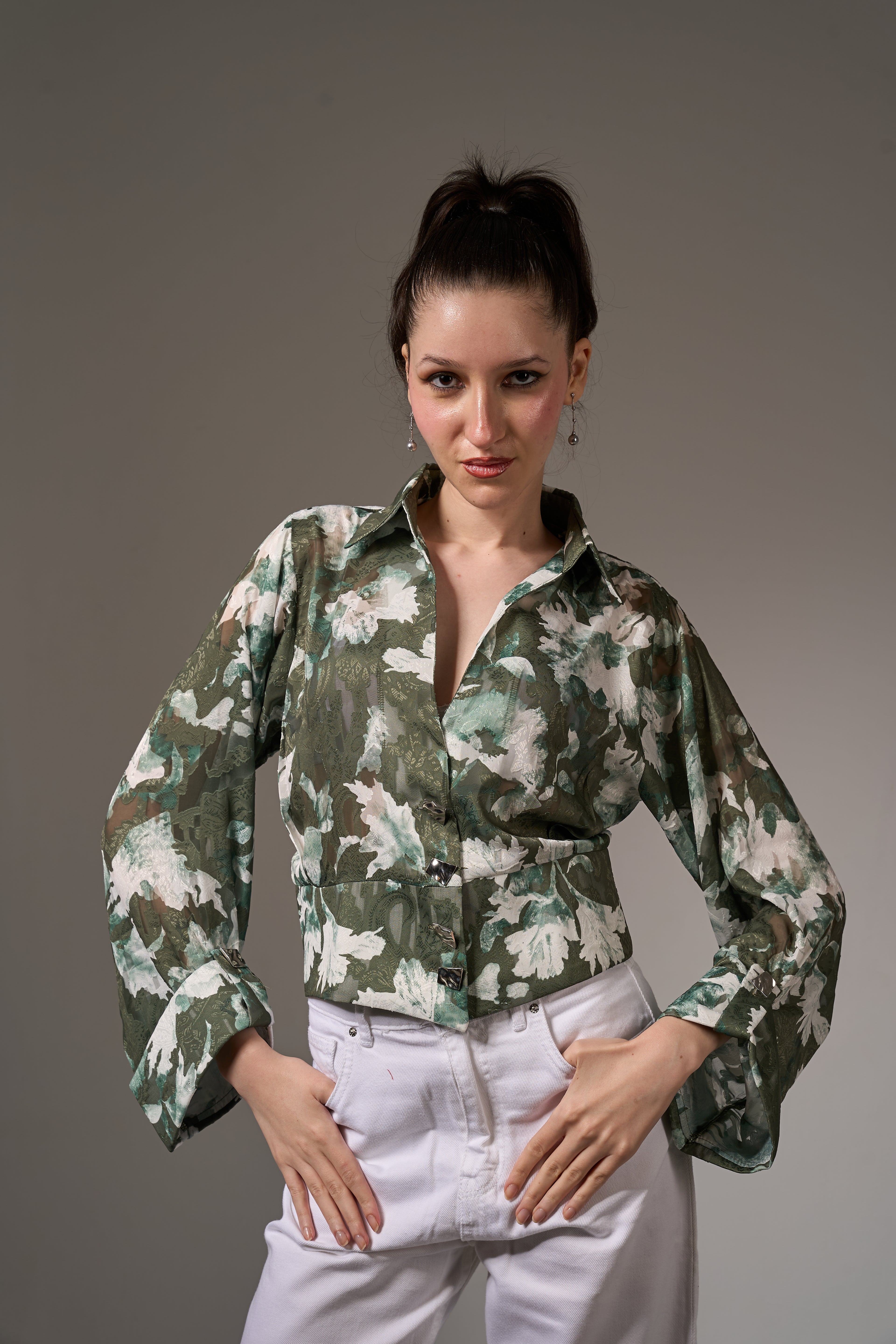 Jacquard Chiffon Cropped Top