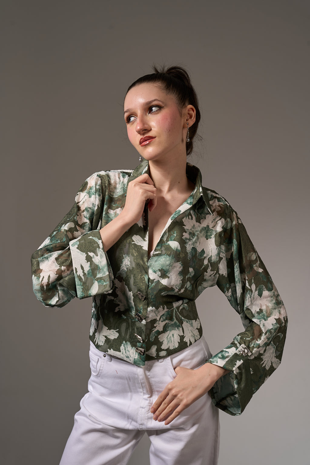 Jacquard Chiffon Cropped Top