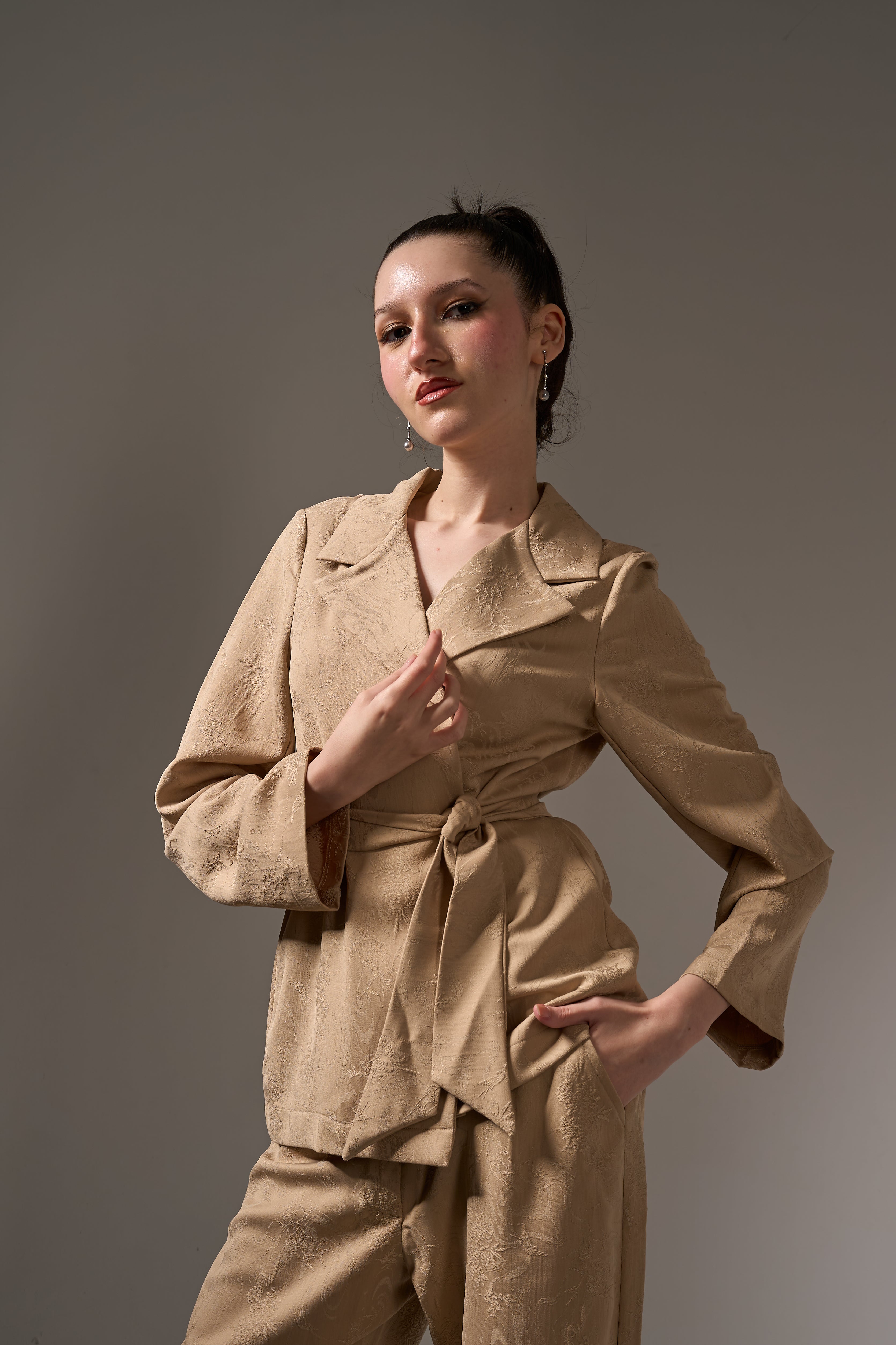 Jacquard Soft Tailoring Suit- Beige