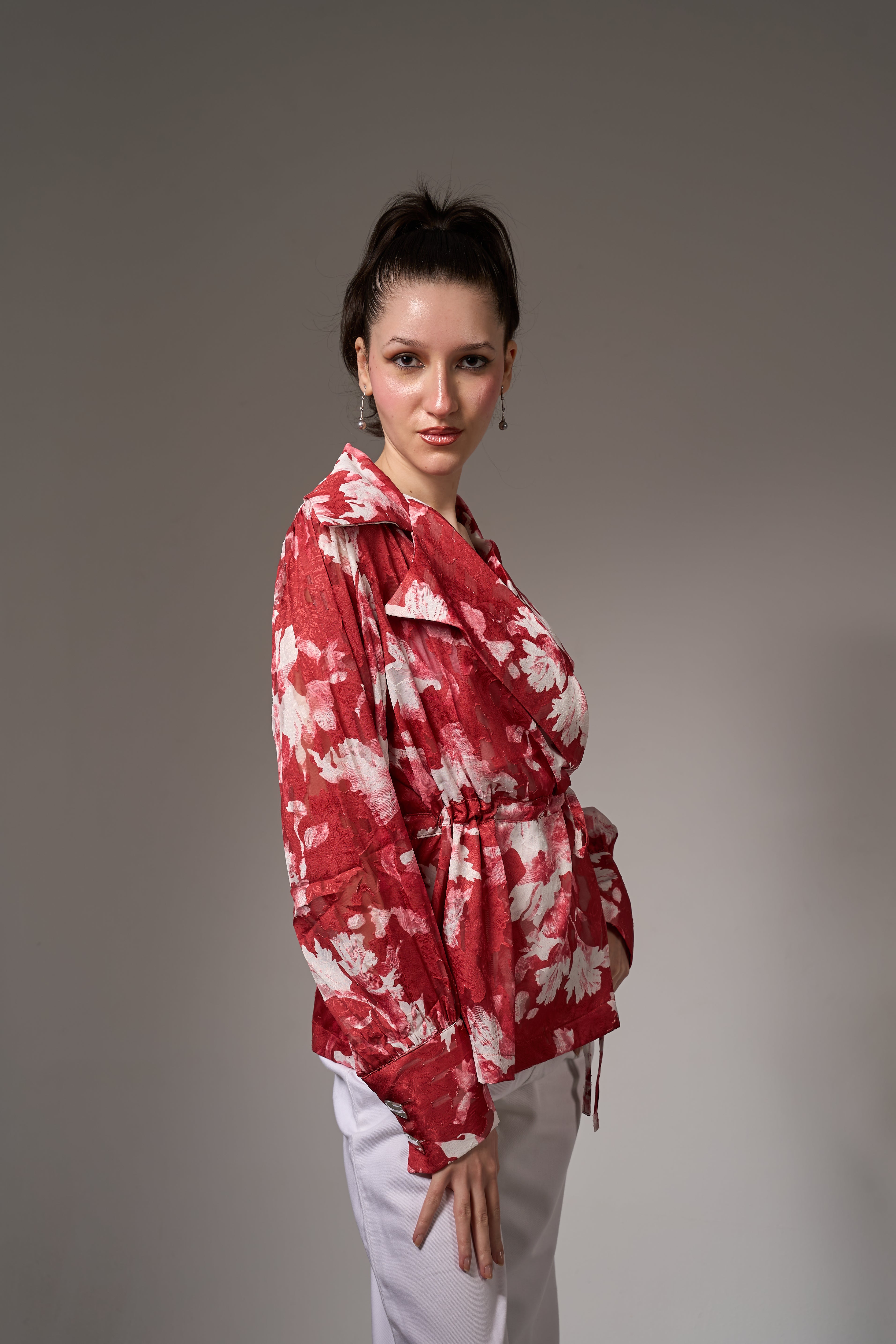 Jacquard Chiffon Wrap Top